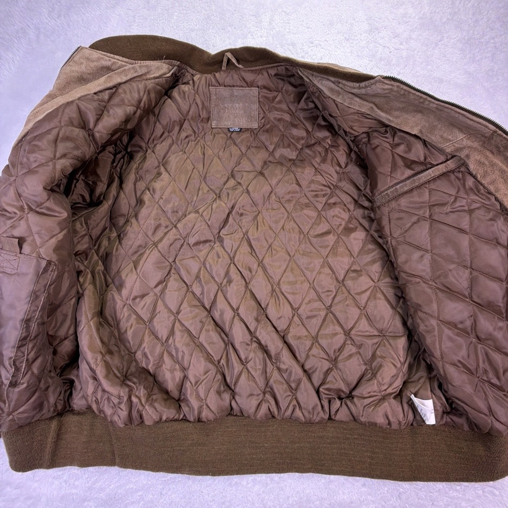 VTG Knights Bridge Brown Suede Leather Bomber Jacket Mens L Quilted Liner 90s - Picture 8 of 10
